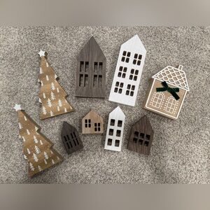 Hobby Lobby Wooden Holiday Village Decor - White, Brown, Gold